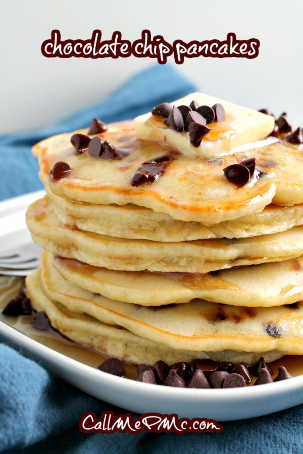 Light, fluffy, and super easy homemade Chocolate chip Pancakes are the most delicious breakfast treat. #pancakes #breakfast #recipe #homemade #fromscratch #chocolatechip Chocolate chip Pancakes