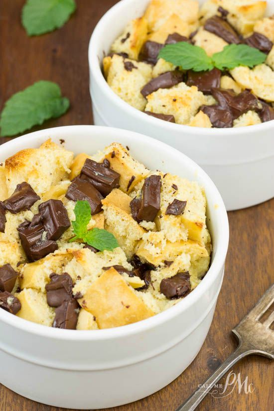 Chocolate Chunk Bread Pudding recipe - creamy custard is mixed with crusty bread and studded with dark chocolate chunks in this kicked up version of the classic dessert.