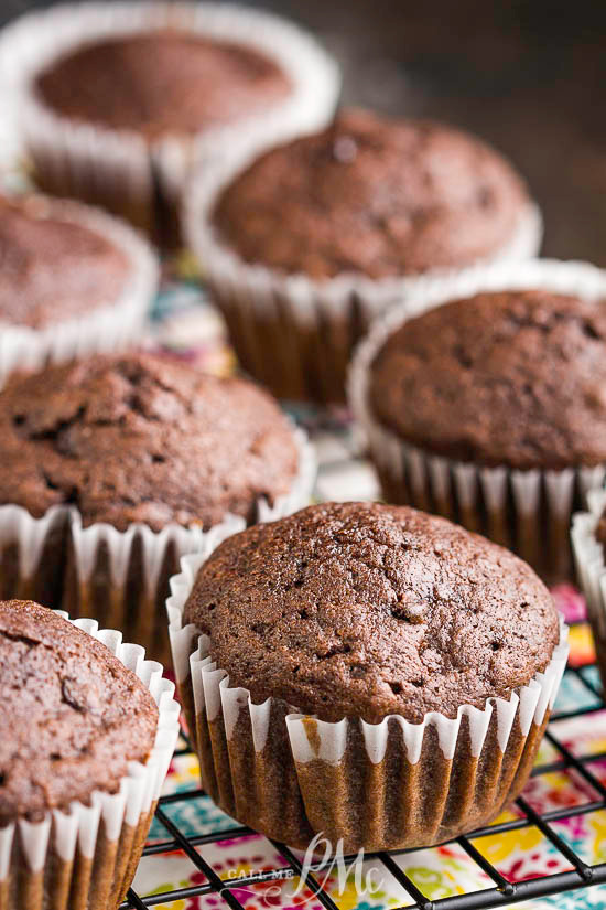 Double Chocolate Muffins are densely packed with chocolate chips and cocoa. This recipe is so simple and does not require a mixer. #chocolate #chocolatechips #muffins #baking #homemade #easy #recipe #fromscratch Chocolate muffins