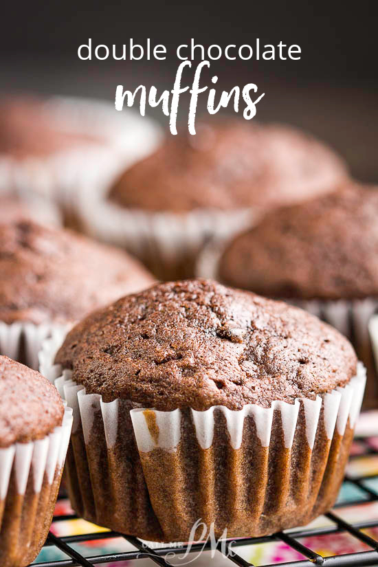 Double Chocolate Muffins are densely packed with chocolate chips and cocoa. This recipe is so simple and does not require a mixer. #chocolate #chocolatechips #muffins #baking #homemade #easy #recipe #fromscratch Double Chocolate Muffins