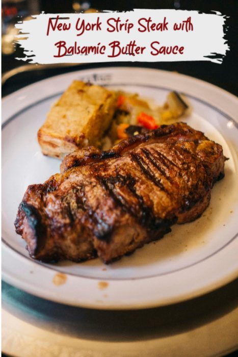 Balsamic Butter Sauce over New York Strip Steaks 