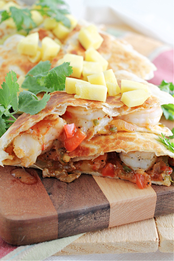 shrimp quesadilla on cutting board Shrimp Quesadilla