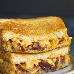 Jalapeno Pimento Bacon Grilled Cheese sandwich recipe is a gourmet grilled cheese with jalapeno pimento cheese & candied bacon. #baking #recipes #grilled #grilledcheese #cheese #bacon #callmepmc