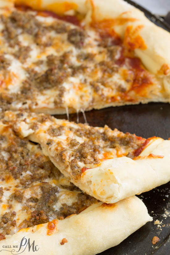 Take Pizza night to the next level with Stuffed Crust Pizza! It's crusty and soft with just the perfect amount of 'pull' so desirable in pizza crust. Most notable is the cheesy stuffed crust. Your family will love this recipe!