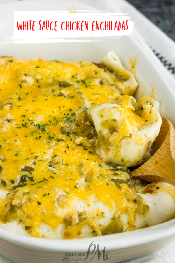 These Chicken Enchiladas in White Sauce are packed full of authentic Mexican flavors and are quick enough to make for a weeknight meal! #chicken #meal #menu #dinner #tortillas #enchiladas #easy #TexMex #Mexicanfood #food #eat Chicken Enchiladas