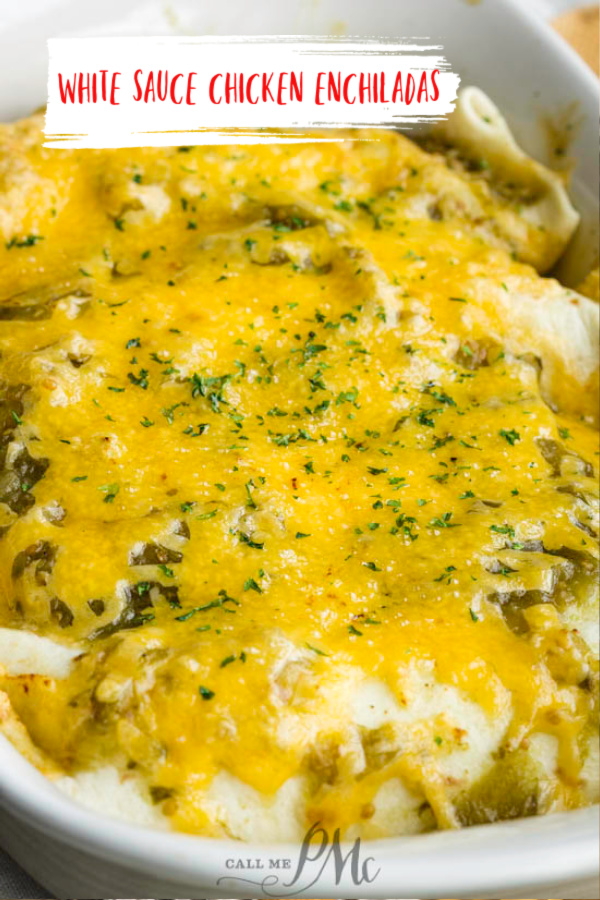 These Chicken Enchiladas in White Sauce are packed full of authentic Mexican flavors and are quick enough to make for a weeknight meal! #chicken #meal #menu #dinner #tortillas #enchiladas #easy #TexMex #Mexicanfood #food #eat 