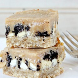 Biscoff bars stacked on a plate.