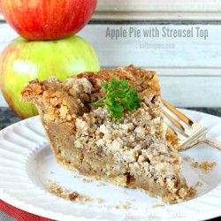 slice of apple chess pie on a white plate.