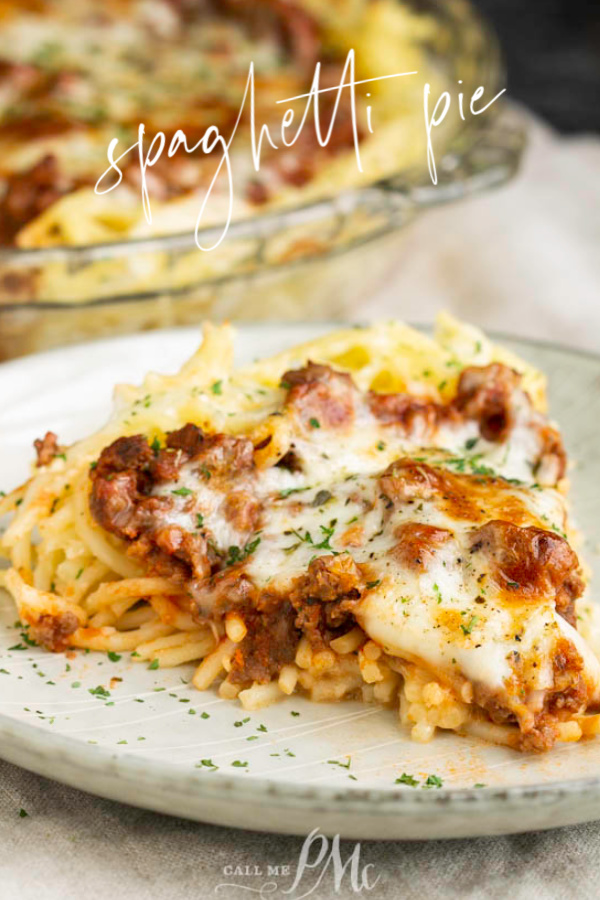 Easy, Delicious, and hearty, Spaghetti Pie is a family favorite casserole. This comforting meal is quick, easy to make, and very versatile. #pasta #spaghetti #cheese #homemade #easy #recipe #kidfriendly #familyfriendly Spaghetti Pie