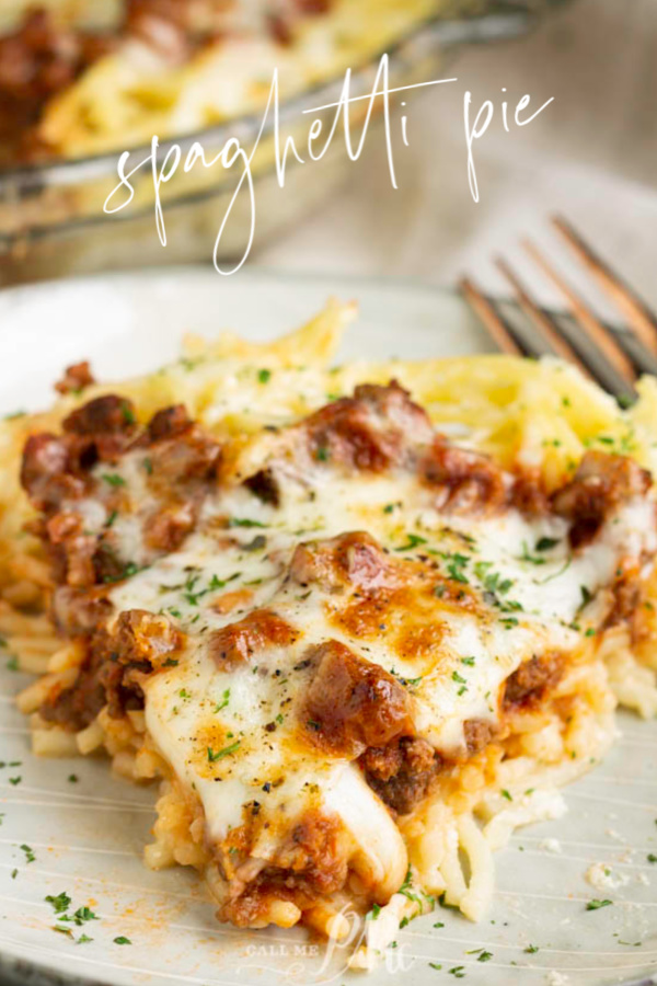 Easy, Delicious, and hearty, Spaghetti Pie is a family favorite casserole. This comforting meal is quick, easy to make, and very versatile. #pasta #spaghetti #cheese #homemade #easy #recipe #kidfriendly #familyfriendly