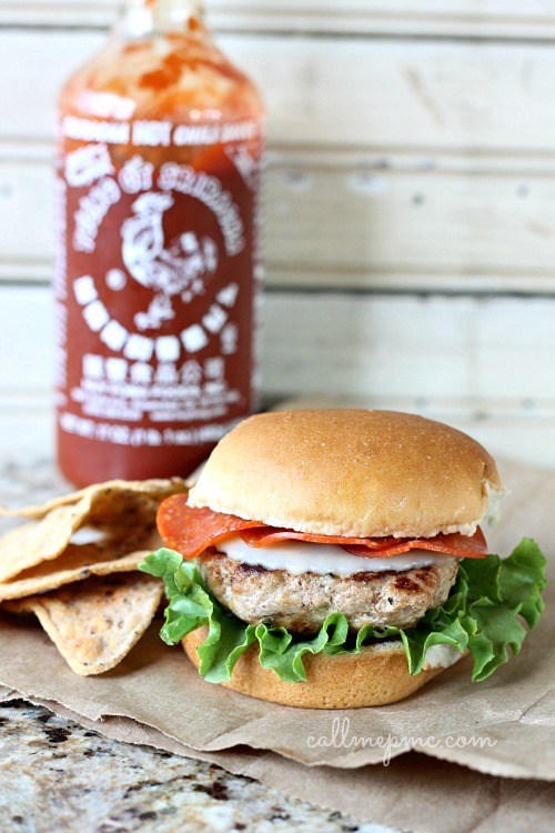 Turkey Burger with Sriracha and Pepperoni