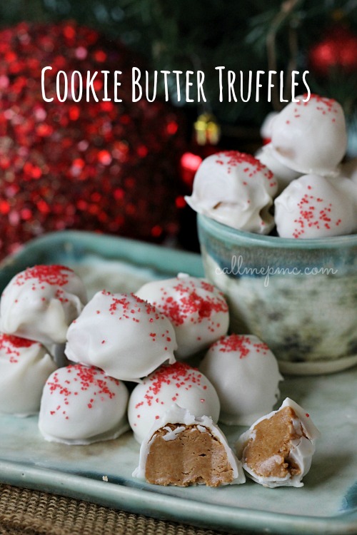 Three Ingredient Cookie Butter Truffles are literally what dreams are made of! Sweet and creamy cookie butter is elevated to superior status with the addition of confectioners' sugar and decadent white chocolate. #chocolate #cookiebutter #truffles #recipe #dessert #homemadegift