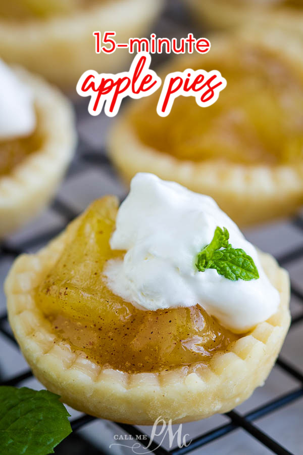 15-Minute Mini Apple Pies make a deliciously easy dessert. These bite-size pies are perfect for the holidays and entertaining! #apples #applepie #pie #dessert #recipe #homemade #easy 