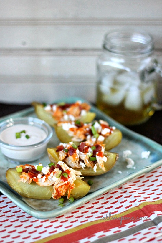 Slow Cooker Buffalo Chicken Potato Skins 