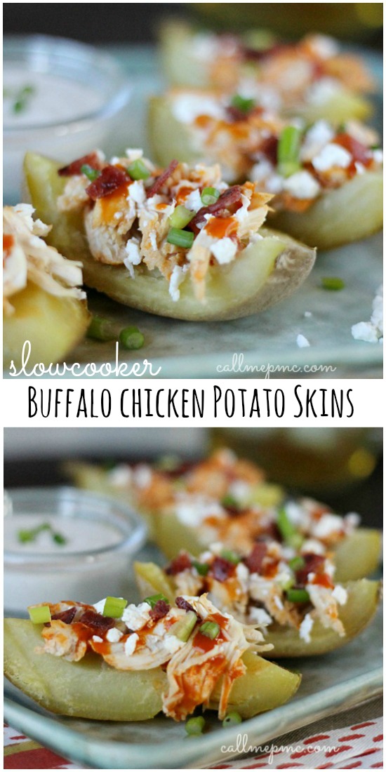 Buffalo wing sauce chicken and potato skins Slow cooker Buffalo Chicken Potato Skins
