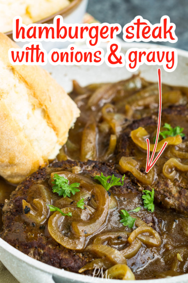 An all-time classic and easy-to-make this Hamburger Steak with Onions and Brown Gravy Recipe is sure to get rave reviews from your family. #hamburgersteak #salsburysteak #steak #comfortfood #gravy #browngravy #recipe #easy
