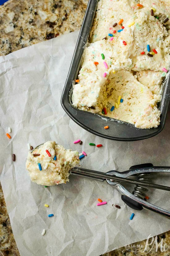 It comes together in minutes with only four, yes four, ingredients! Try my Skinny Cake Batter No Churn Ice Cream now!