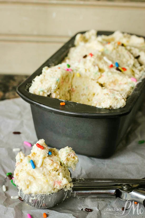 It comes together in minutes with only four, yes four, ingredients! Try my Skinny Cake Batter No Churn Ice Cream now!