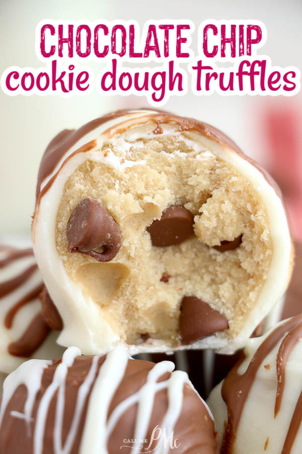 Chocolate Chip Cookie Dough Truffles with a bite out.