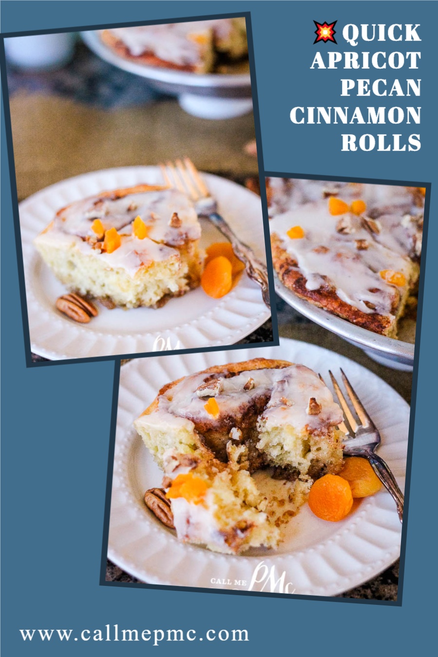 A quick-rise yeast dough makes these Quick Apricot Pecan Cinnamon Rolls a mouth-watering breakfast treat. #yeast #bread #cinnamon #cinnamonrolls #Cinnabon #breakfast