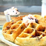 Blueberry Cornmeal Waffles with Blueberry Butter