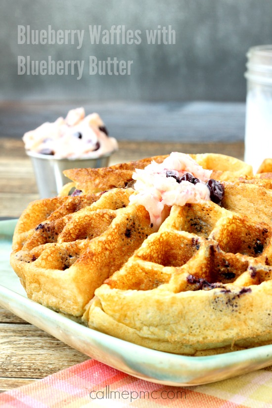 Blueberry Cornmeal Waffles with Blueberry Butter