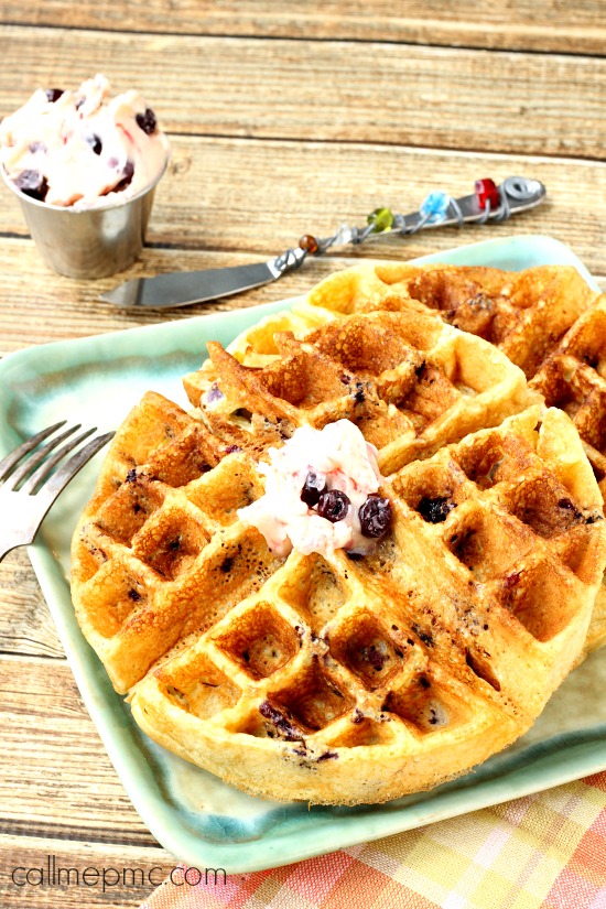 Blueberry Cornmeal Waffles with Blueberry Butter 