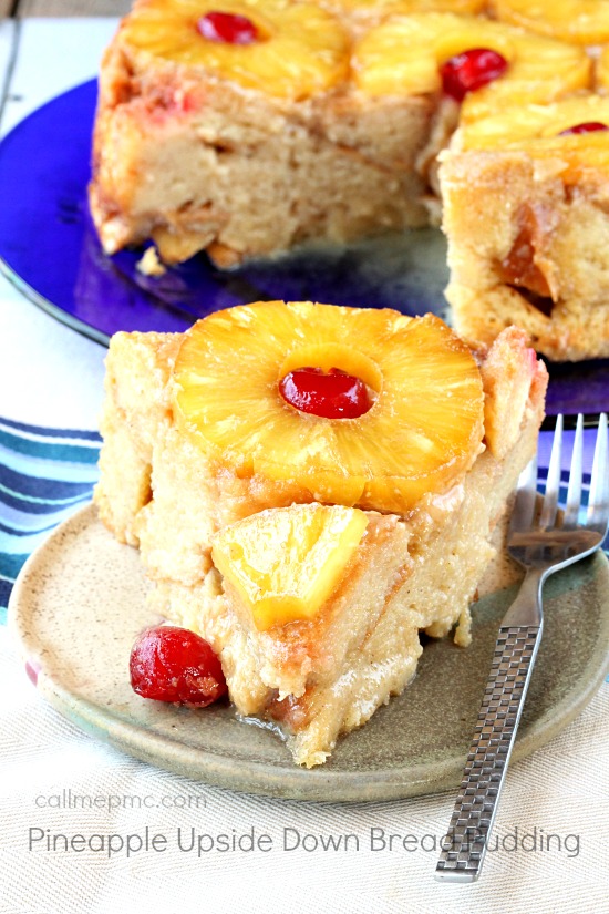 Pineapple Upside Down Bread Pudding slice Pineapple Upside Down Bread Pudding slice