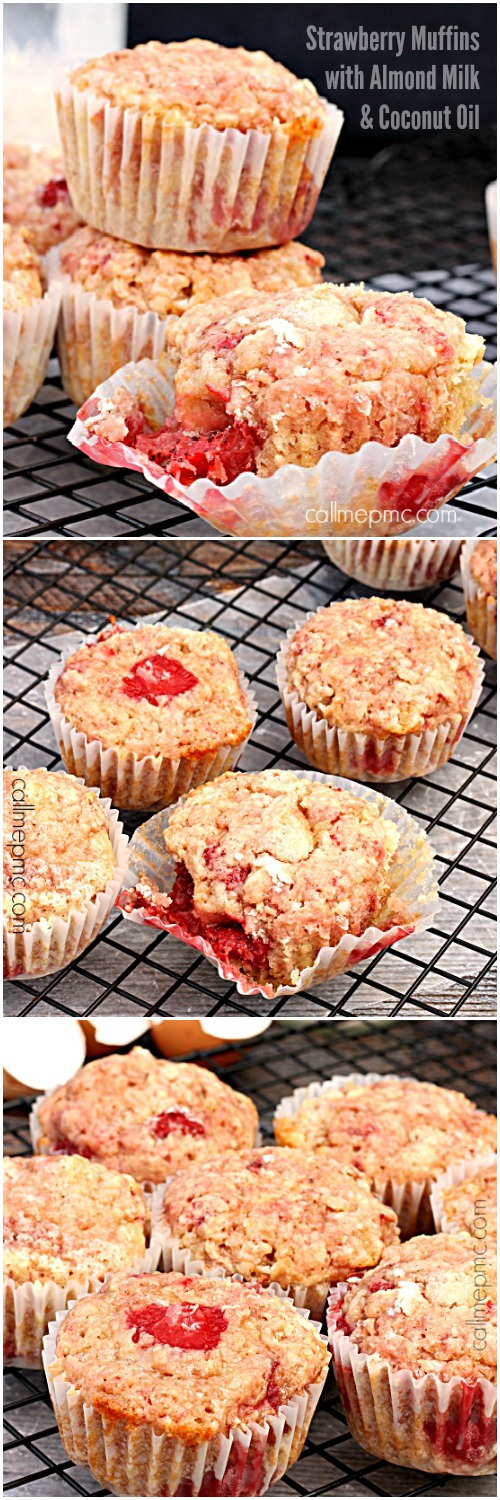 Strawberry Almond Milk Coconut Oil Muffins Healthy Breakfast