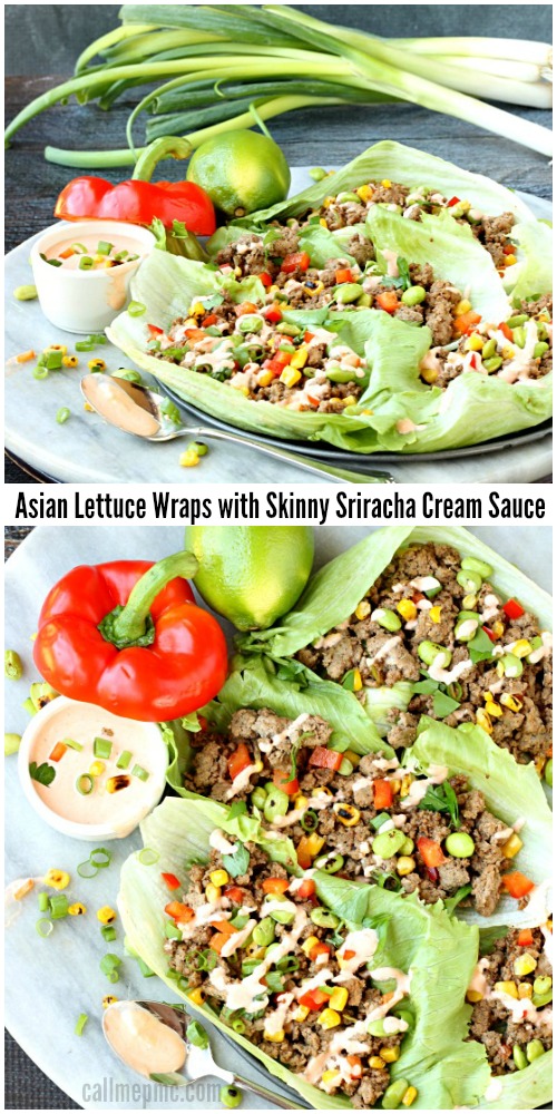 Asian Lettuce Wraps with Skinny Sriracha Cream Sauce CHA! by Texas Pete Sriracha sauce Asian Lettuce Wraps