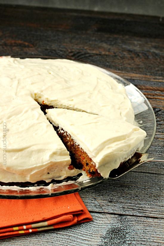 Carrot Cake on glass platter.