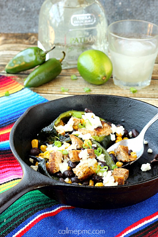 Fajita Seasoned Chicken Black Beans and Corn Stuffed Poblano Peppers