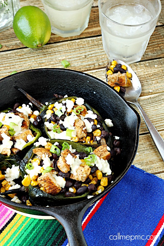 Fajita Seasoned Chicken Black Beans and Corn Stuffed Poblano Peppers