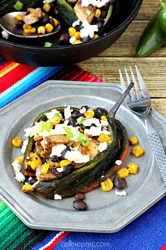 fajita seasoned chicken black beans and corn stuffed poblano peppers