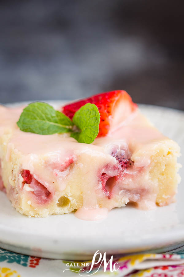 Fresh Strawberry Yogurt Cake is a beautiful, deliciously moist, and flavorful sheet pan cake. #cake #strawberrycake #recipe #sheetpan #dessert