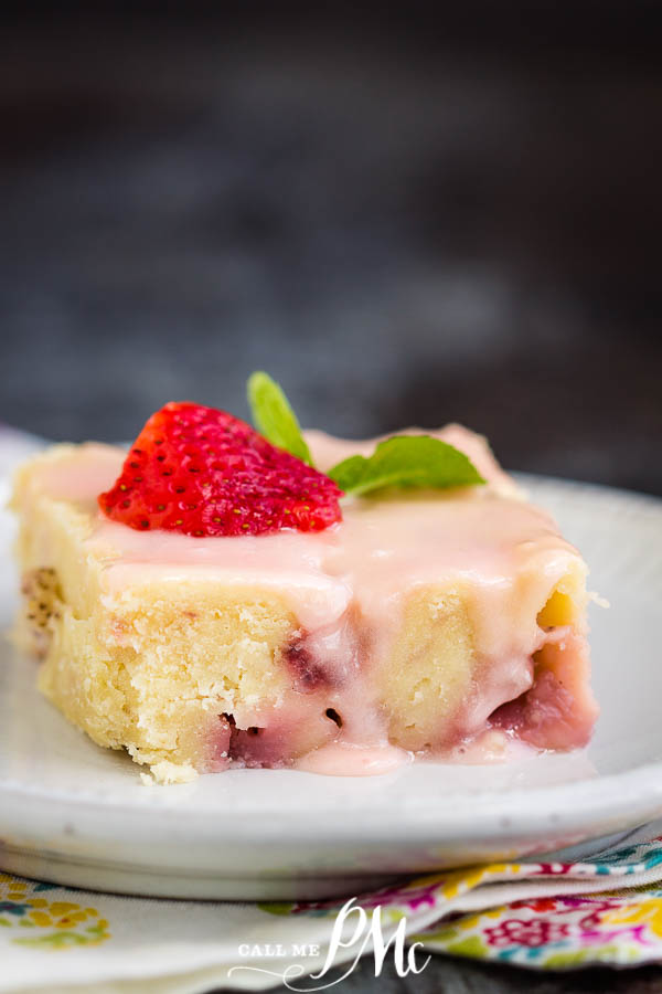 Slice of strawberry cake on plate Fresh Strawberry Yogurt Cake