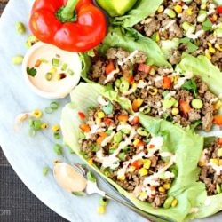 Asian Lettuce Wraps with Skinny Sriracha Cream Sauce