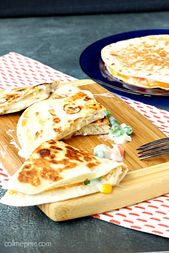 Chicken Pot Pie Quesadilla are a tasty delight great for dinner or snack. A fun mix-up-mash-up of a traditional Mexican quesadilla and classic comfort food, chicken pot pie. This one will be a new favorite! Chicken Pot Pie Quesadilla