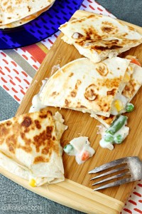 quesadilla with chicken pot pie filling.