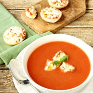 Classic Tomato Soup with Bagel Bites Croutons