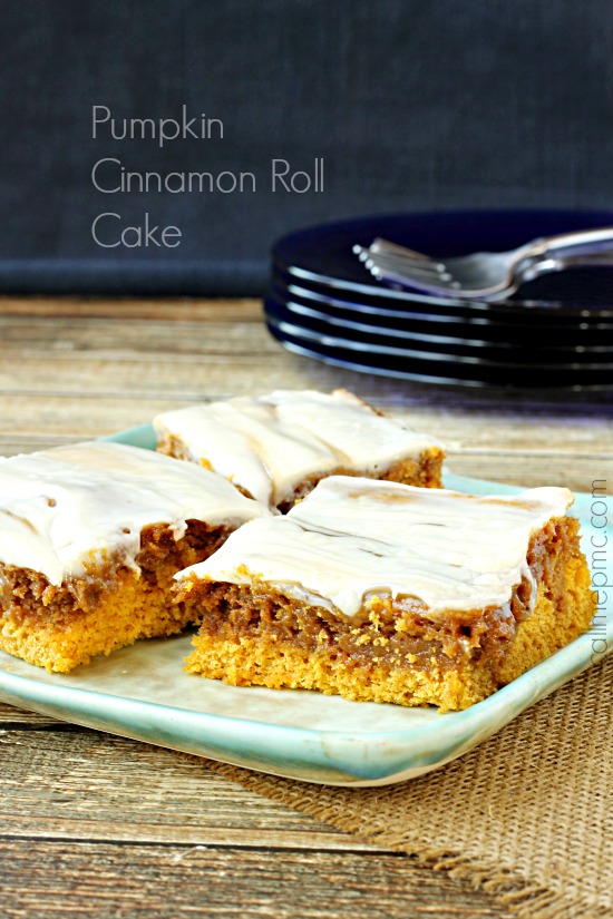 Tender and moist, Pumpkin Cinnamon Roll Cake is simply divine! It's incredibly simple to prepare and requires no waiting for yeast to activate and dough to rise. You'll be enjoying this dessert in less than an hour! #pumpkin #cake #cakemix #cinnamon #cinnamonroll
