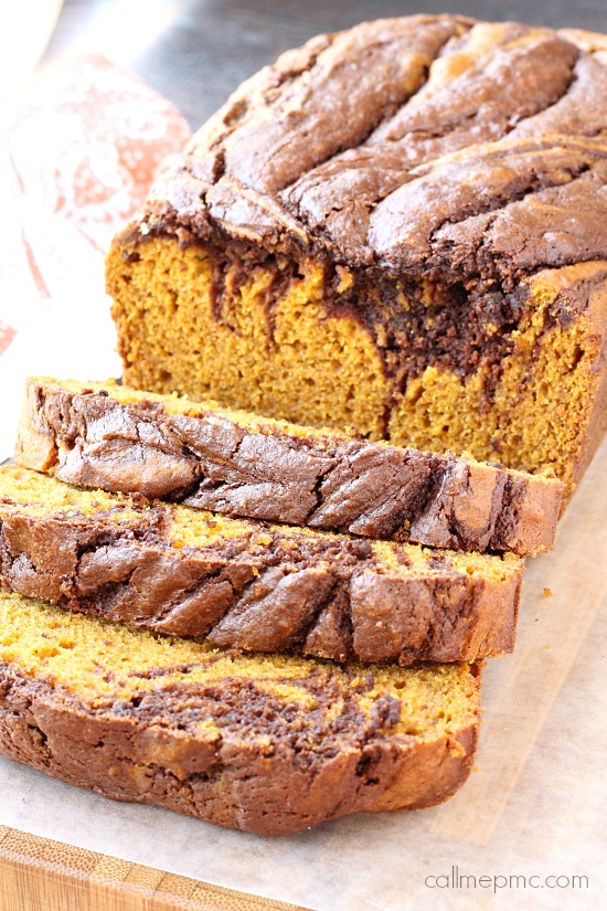 The layering of pumpkin and chocolate takes this Marbled Pumpkin Chocolate Bread over the top! #bread #pumpkin #chocolate #quickbread #easybread #baking #fromscratch #fallrecipes 
