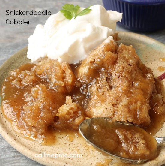 snickerdoodle cobbler Snickerdoodle Cobbler, rich and buttery with a self-made sauce and warm cinnamon flavor. This cobbler is perfect for your fall spread or any time of year!