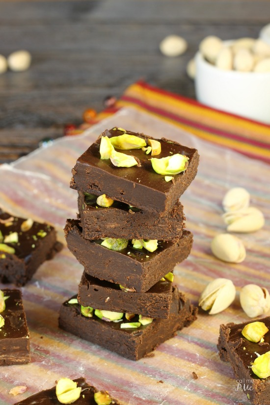 Five Minute Dark Chocolate Fudge with Pistachios