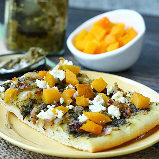 Caramelized Onion Butternut Squash Pesto Pizza 