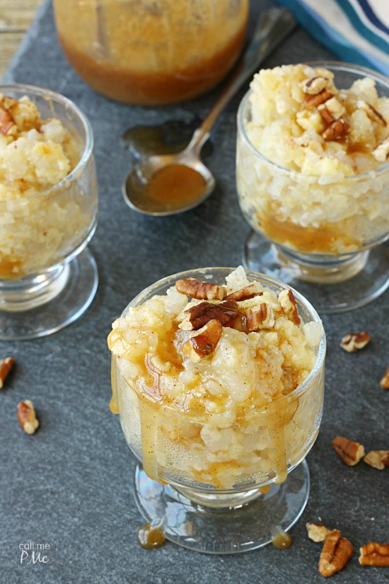 Old Fashion Rice Pudding with Salted Caramel and Toasted Pecans