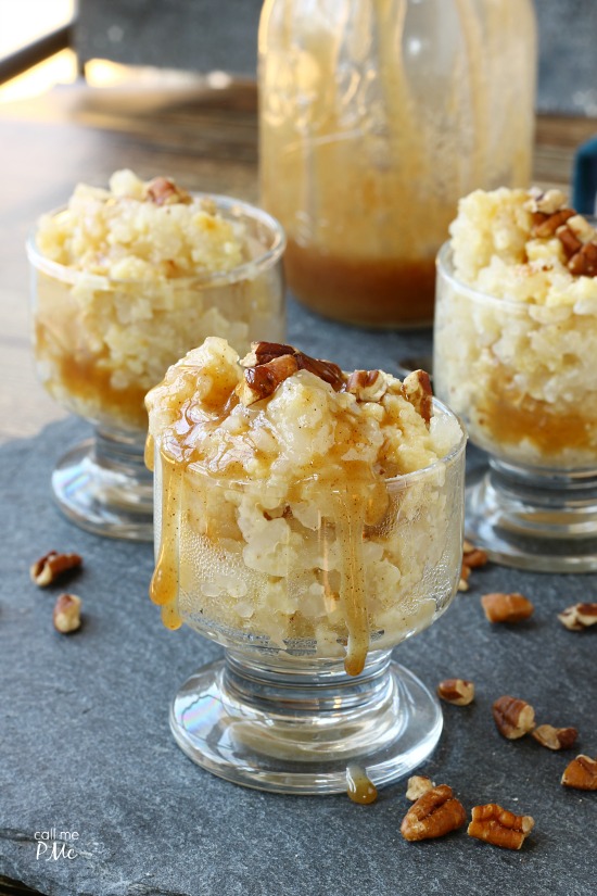 Old Fashioned Rice Pudding with Salted Caramel and Toasted Pecans