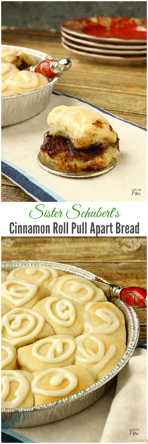 Sister Schubert's Cinnamon Roll Apart Bread via callmepmc.com - cinnamon roll filling turns parker house style rolls into a breakfast treat! Easy recipe 