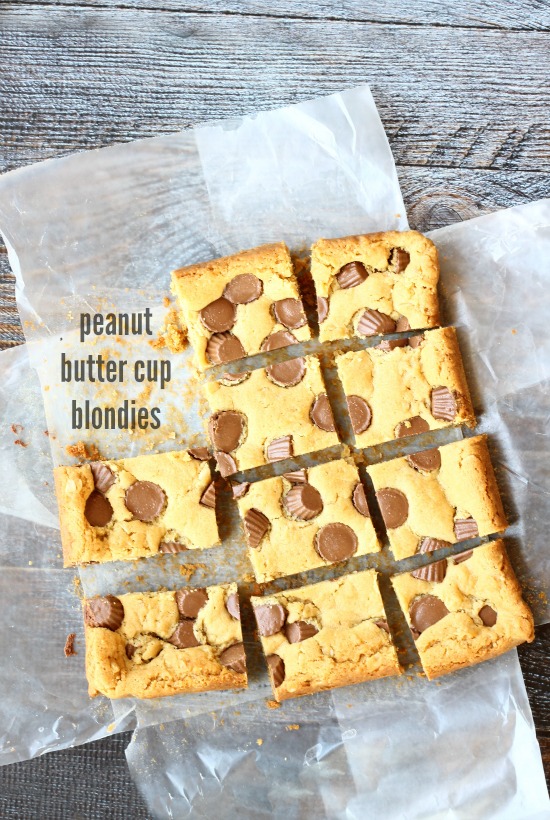 Peanut Butter Cup Blondies. If you like peanut butter my Peanut Butter Cup Blondies are the dessert for you! I doubled your pleasure with peanut butter in the batter and in the candies. This is one tasty treat!