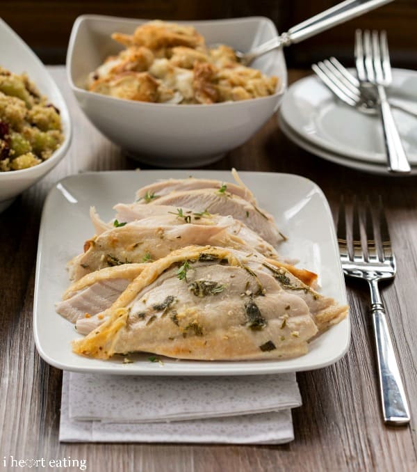 Turkey breasts on a serving tray.